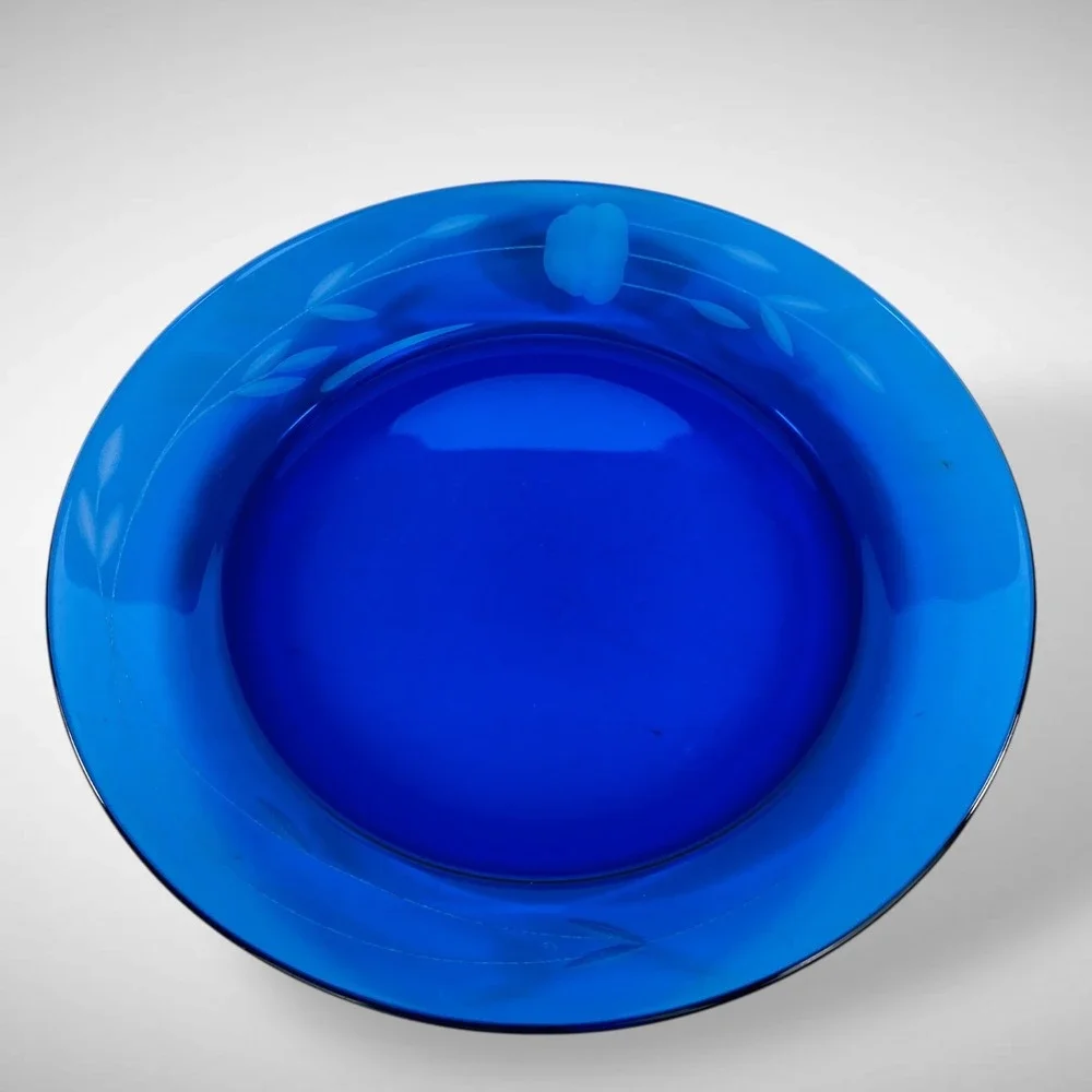 Princess House Heritage Blue Glass 8 Inch Salad Plates Set of 6 Vintage‎ 1974